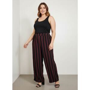Torrid Size 3x Challis Striped Wide-Leg Pants Black Red Rayon High-Rise Pull-On